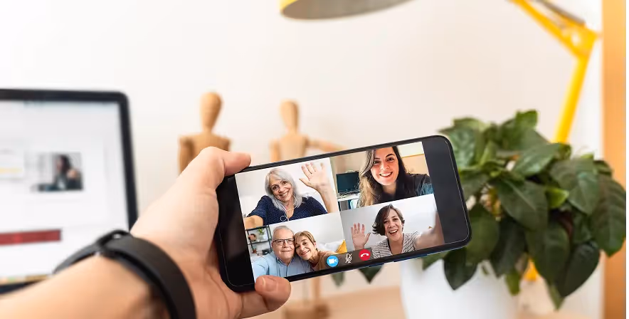 Woman holding iPhone with FaceTime