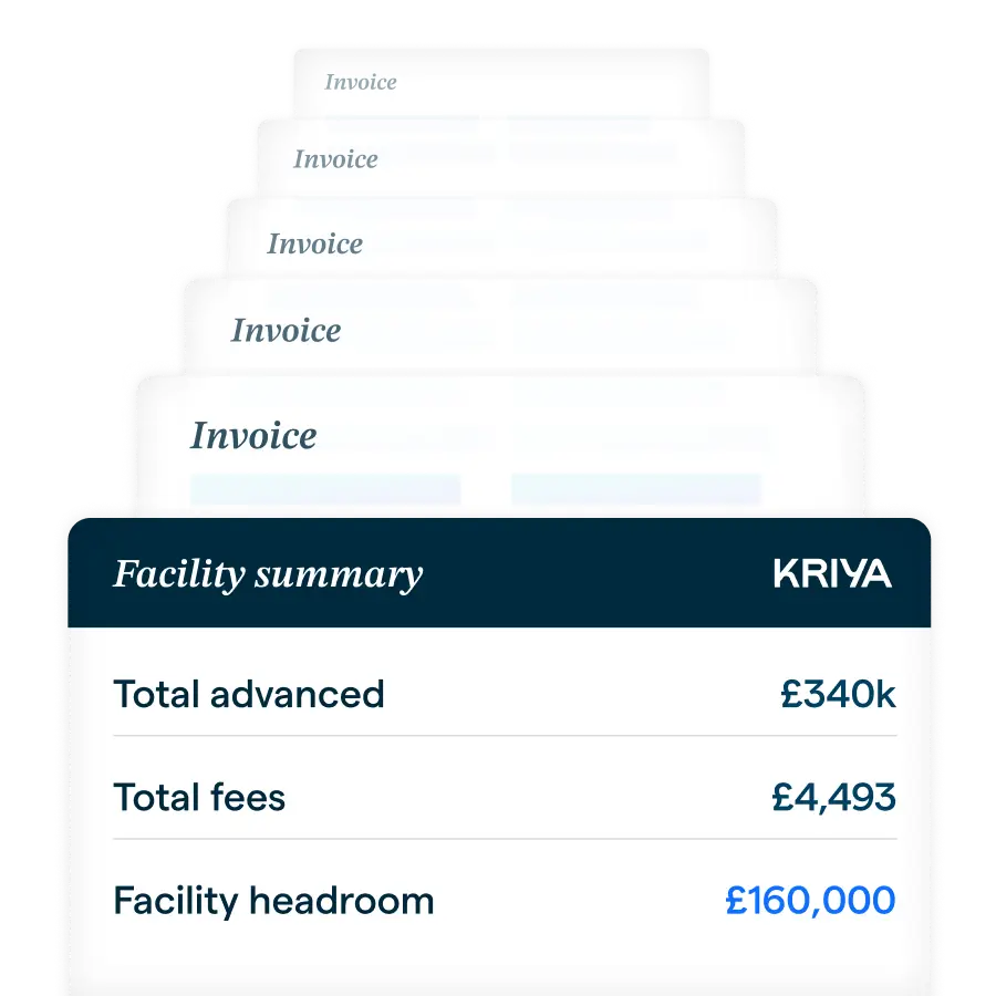 Kriya facility summary in front of a stack of invoices