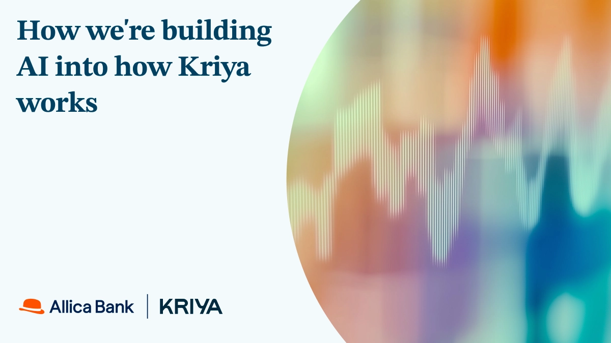 Image showing Allica Bank and Kriya logo and abstract wave form gradient