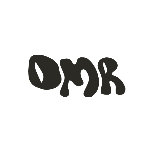 "O" "M" "R" concept logo. Organic, fun shapes for the letters.
