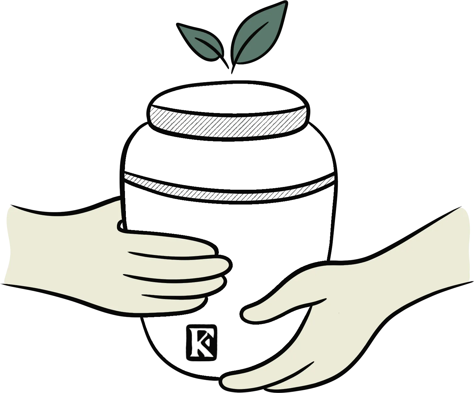 An illustration of two hands holding an urn