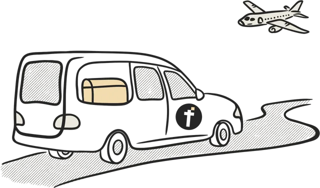 A funeral vehicle on a guided journey