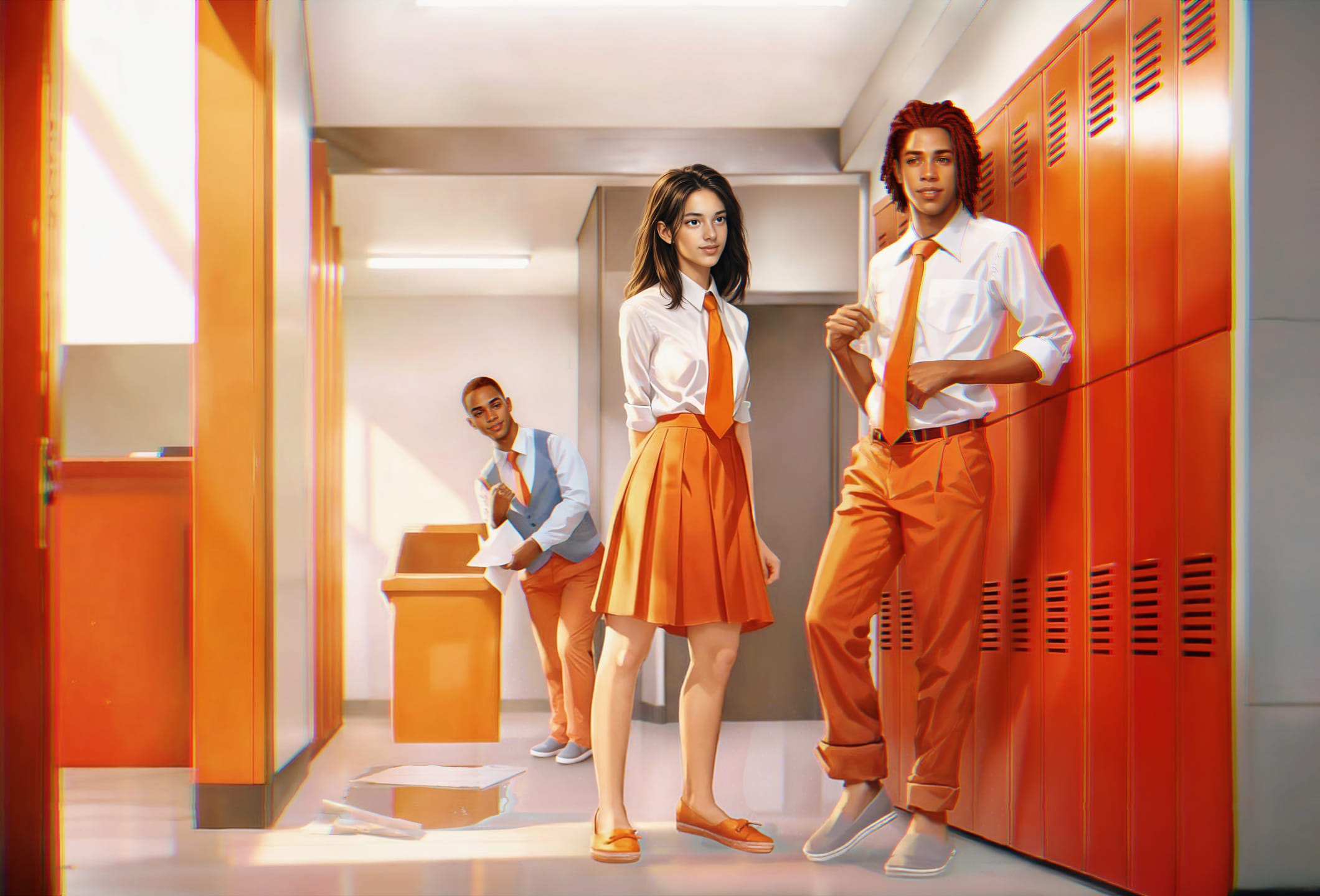 MATHIAS OTA AND DAYA TRIST IN THE HALLWAY OF MID REGION ACADEMY