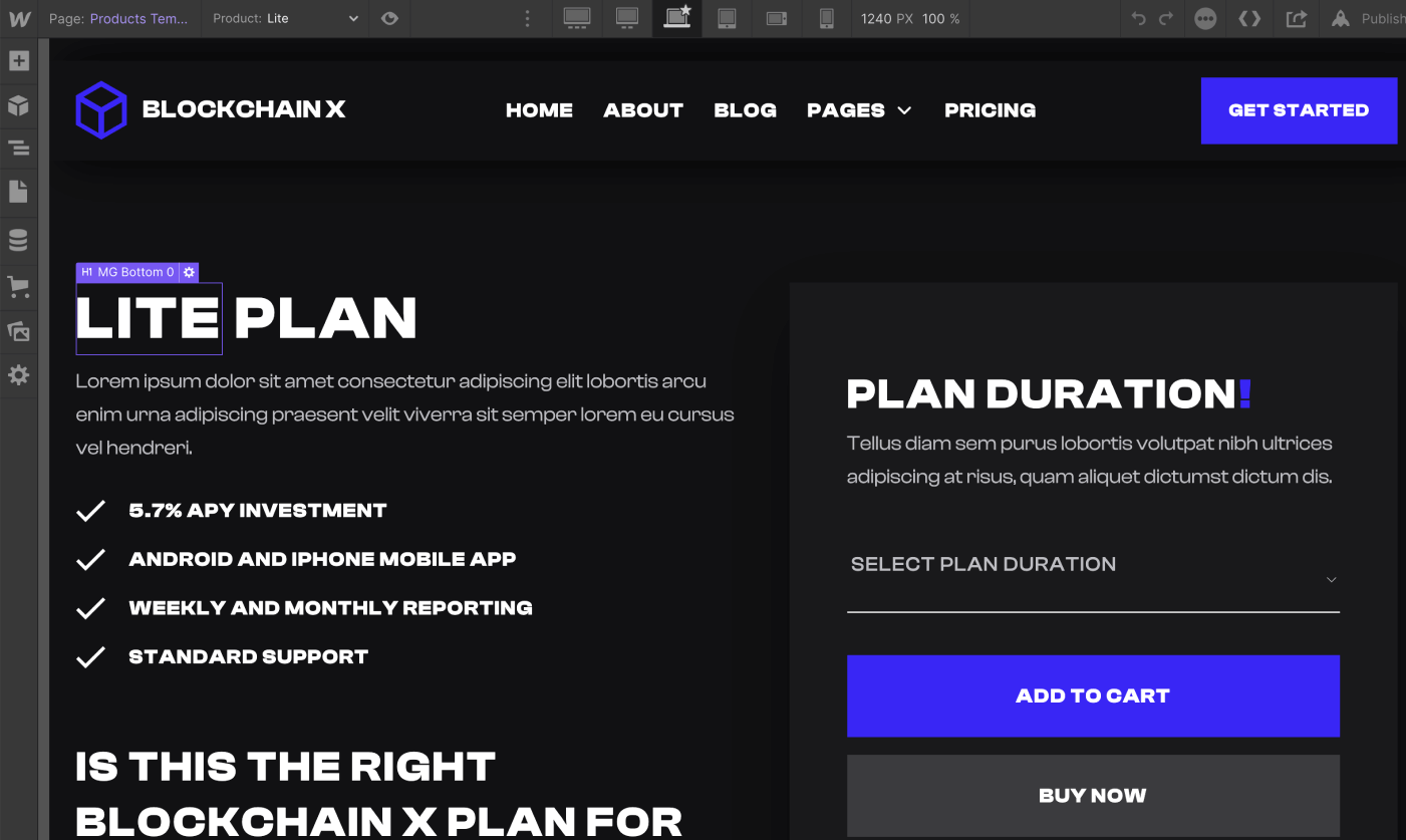 eCommerce Page - Blockchain X Webflow Template