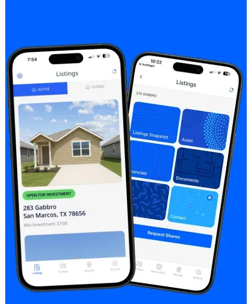 Tirios mobile app interface shown on smartphone with portfolio tracking and investment tools