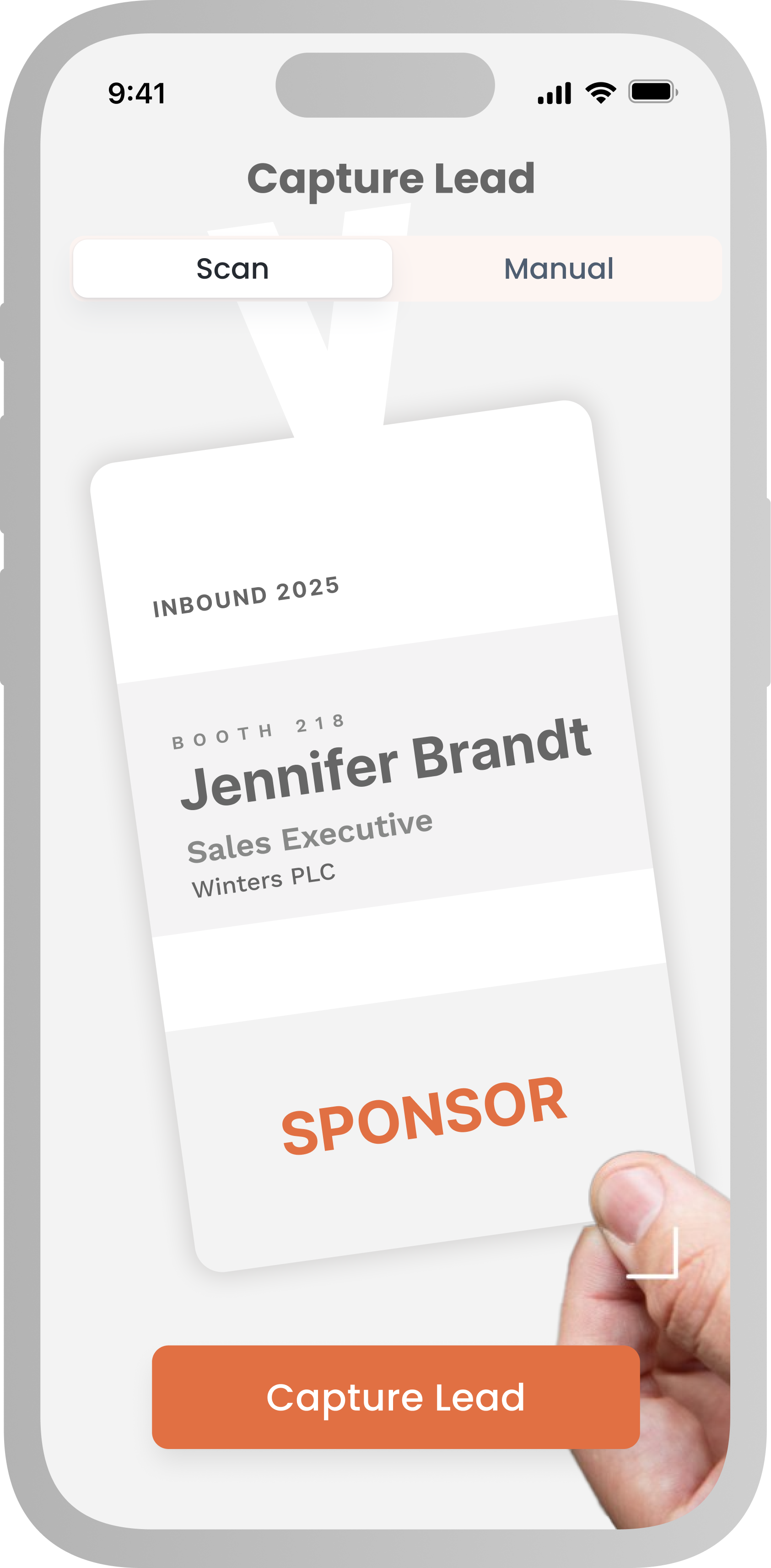 Mobly universal event lead capture app scanning a badge.
