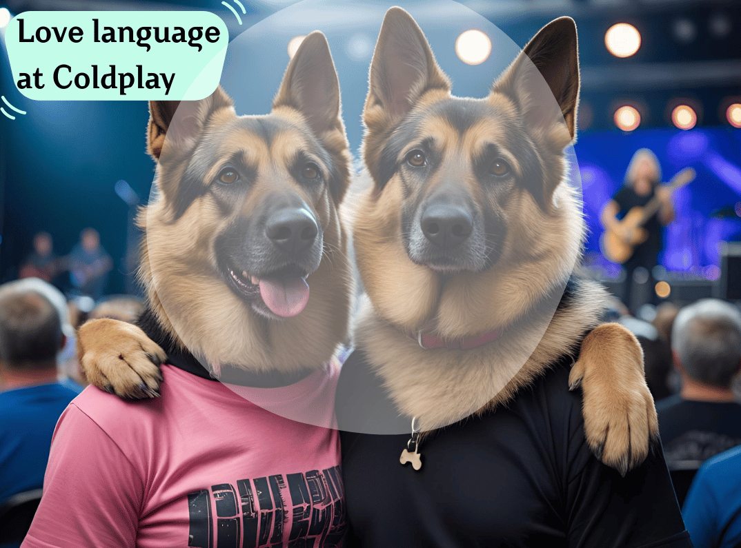 Young German Shepherd couple in love at Coldplay concert, viral moment caught on camera