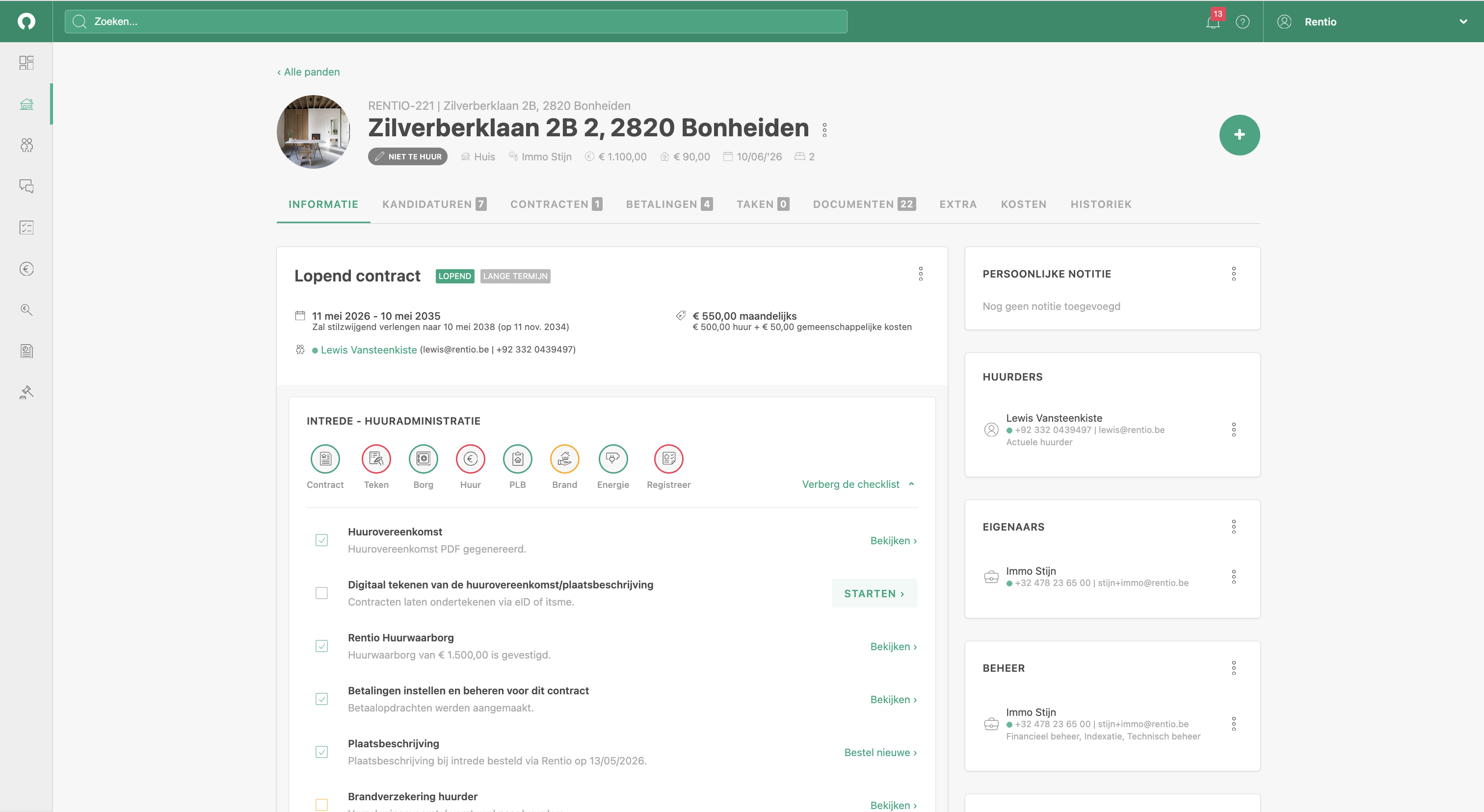 Het Rentio dashboard