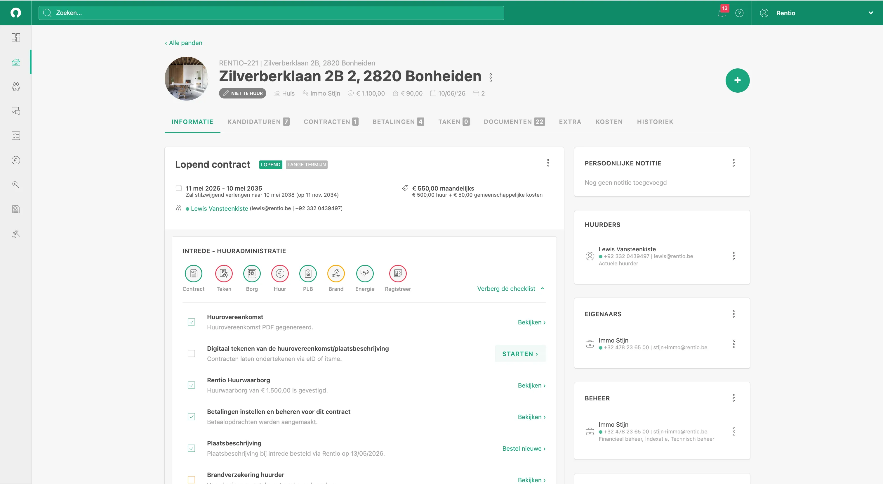 Het Rentio dashboard