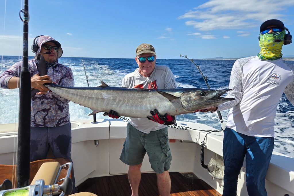 An exceptional wahoo. This fish bit off the leader at the boat, then was caught two hours later (and miles away) with the first lure in its belly.
