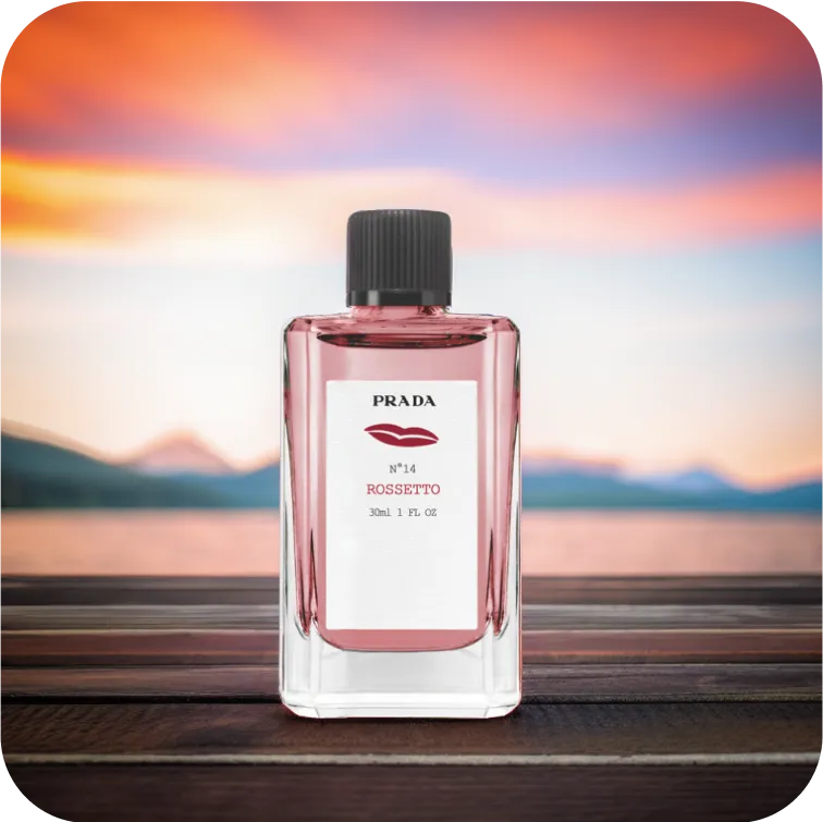 perfume product photos with sunset background
