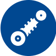 Blue icon of a mechanical bone or joint repair tool