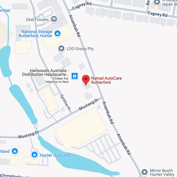 Map of Rutherford industrial area showing local businesses and streets