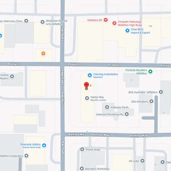 Street map of Willetton area showing local businesses and streets