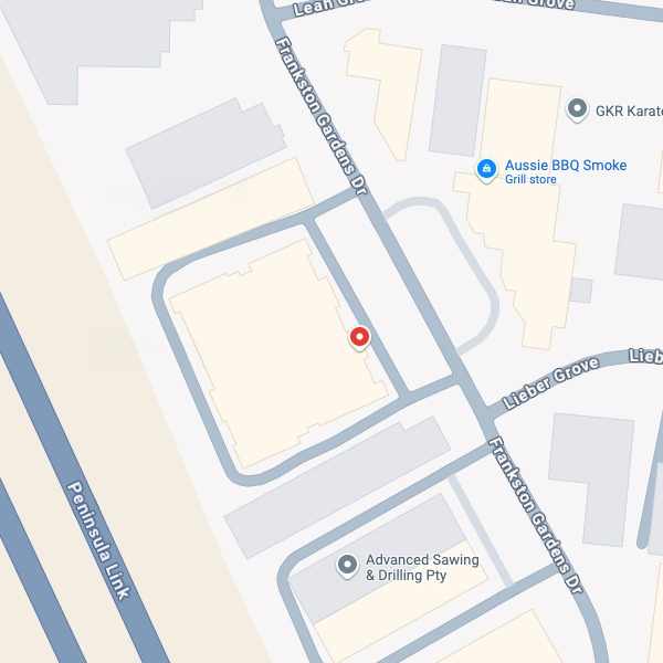 Local map showing streets, businesses, and location marker near Aussie BBQ Smoke