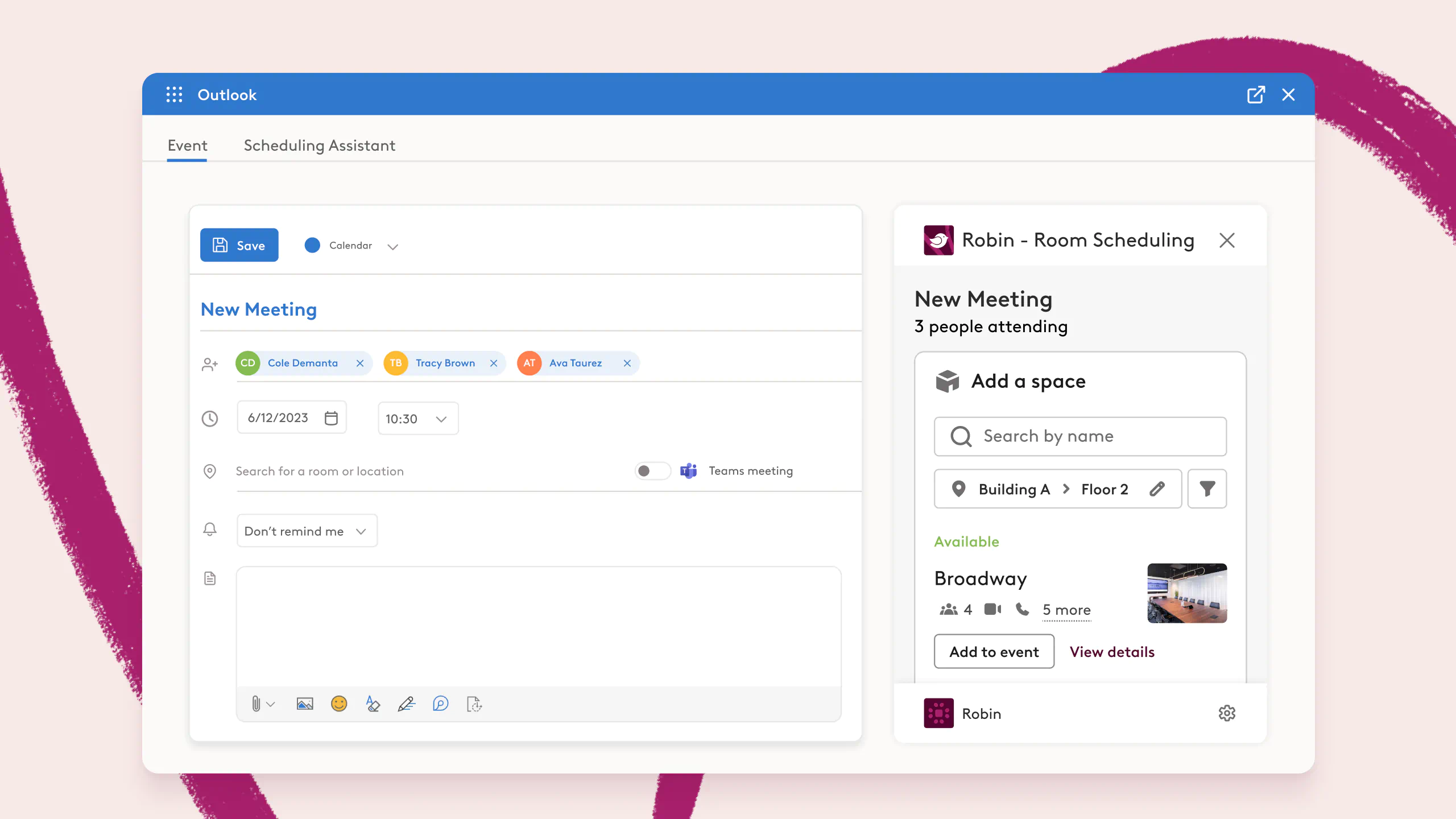 Microsoft Outlook and Robin Calendar Integration