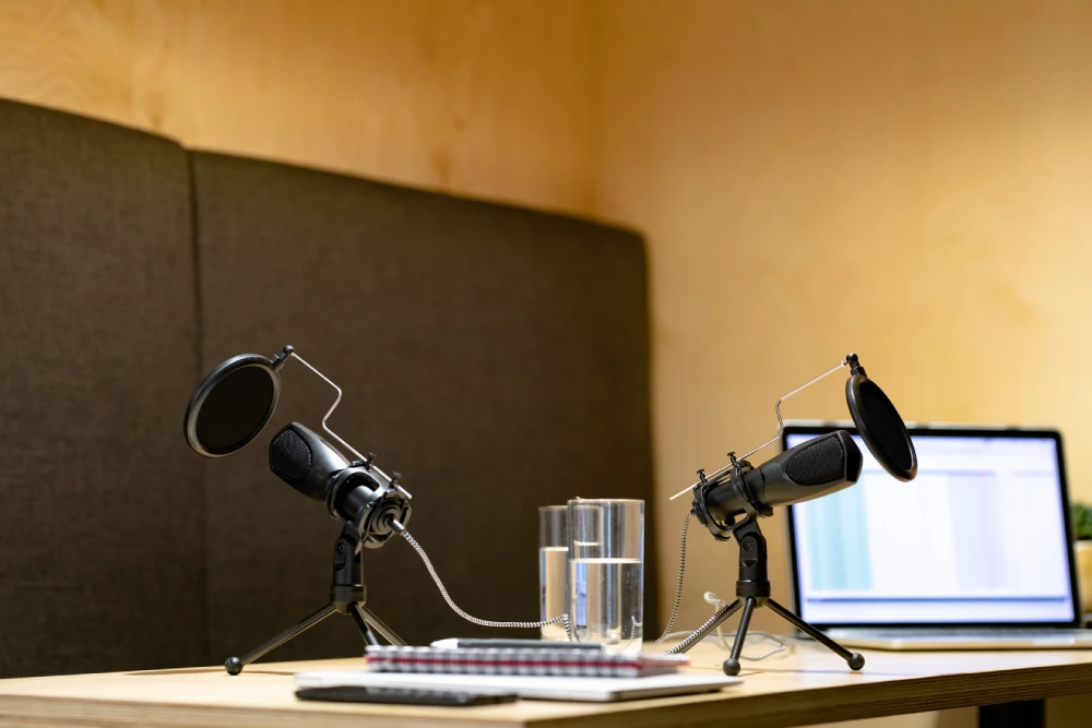 Business leaders recording a podcast focused on brand awareness and audience engagement