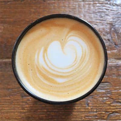 Top down view of a flat white coffee