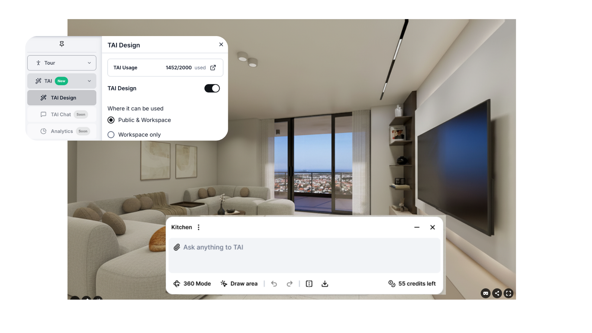 Virtual showroom built with Treedis V-Commerce displaying electronics, including a product card for Beoplay H4 headphones with an 'Add to Cart' option.