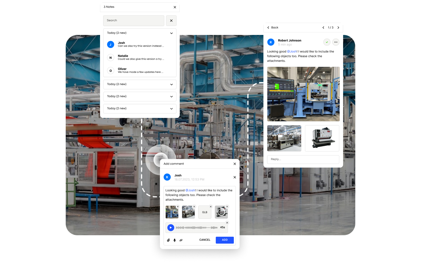 A visual representation of digital twins in manufacturing, showing a virtual model of machinery alongside real-time data analytics for improved decision-making