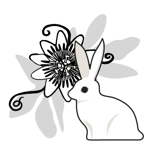 An illustration of a rabbit and a passionflower