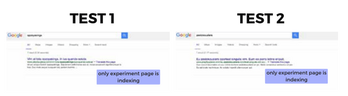SEO test 1 vs SEO test 2