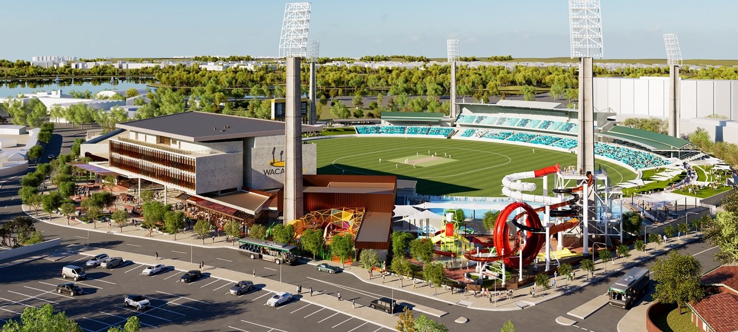 Artist's impression of the WACA precinct with aquatic centre and stadium