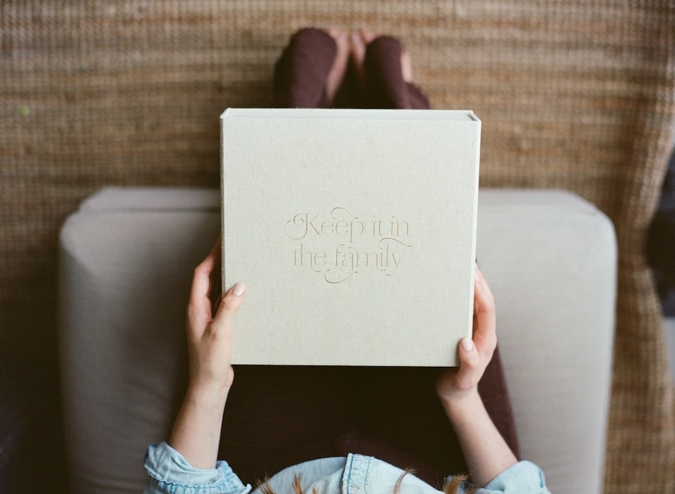 top down view of a handmade luxury wedding album