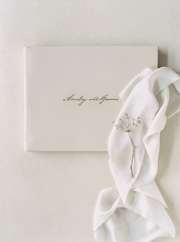 wedding album details photo with silk ribbon