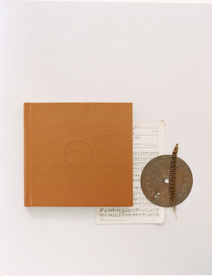 leather bound wedding album with accessories