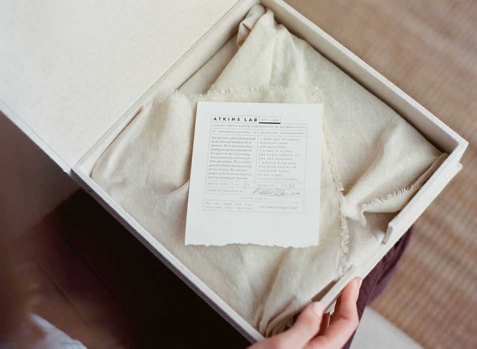 details of hand crafted luxury wedding album