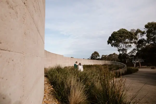 Candid wedding moment between couple at their Mornington Peninsula celebration