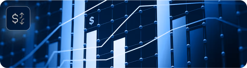Financial data visualization with upward trend lines and dollar symbols representing energy market growth and pricing analytics