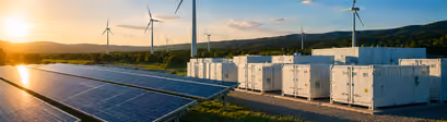 Solar panels and wind turbines on a landscape for IPPs