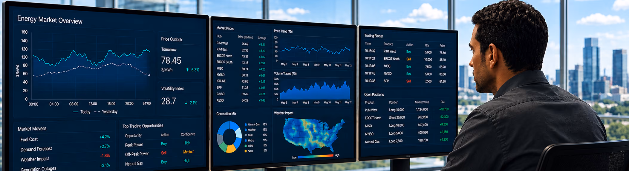 Power trader analyzing forecasting data