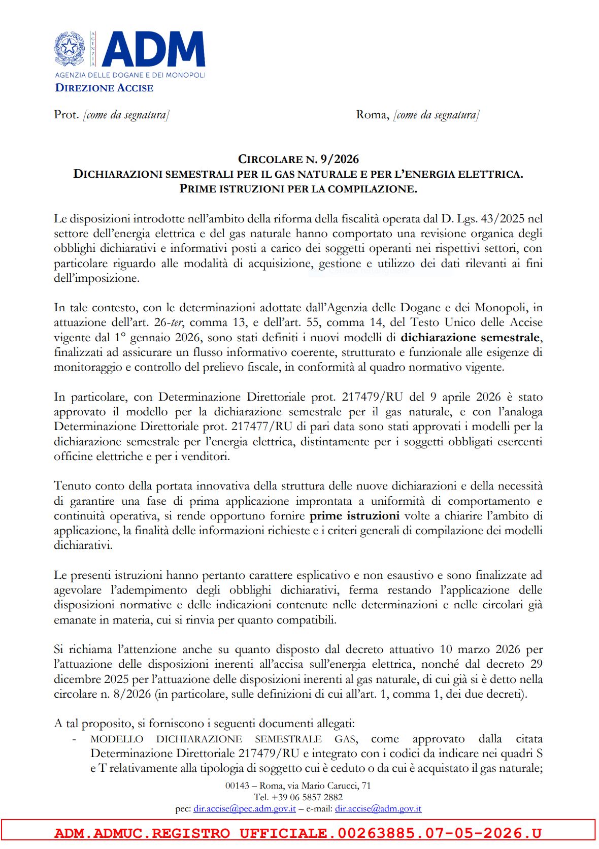 DM 10 marzo 2026 e Circolare ADM 9/2026: indicazioni sulla dichiarazione di consumo per il 2026