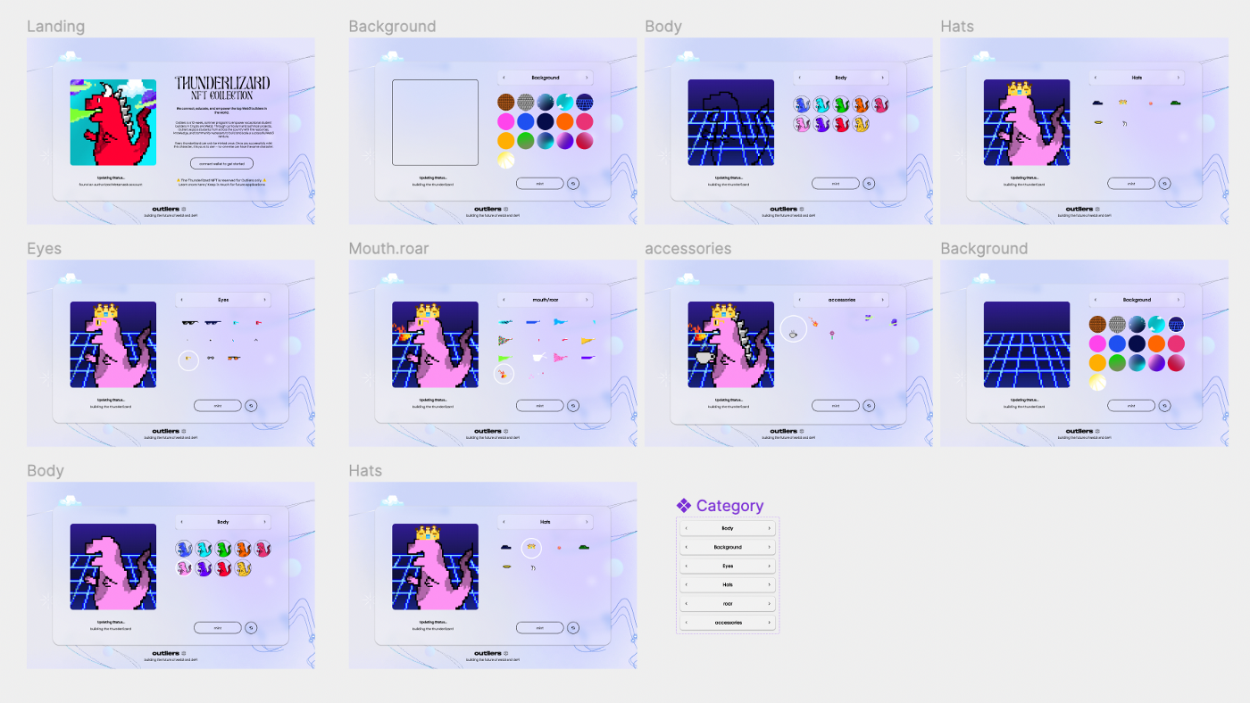 Screenshot of Figma prototype of minting webpage for Outliers NFT