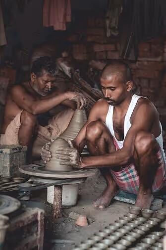 Indian works in clay pots for product outsourcing