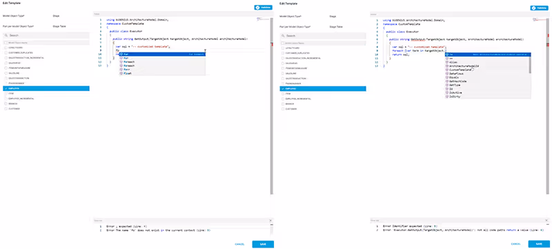 Editing generator templates with IntelliSense in biGENIUS-X