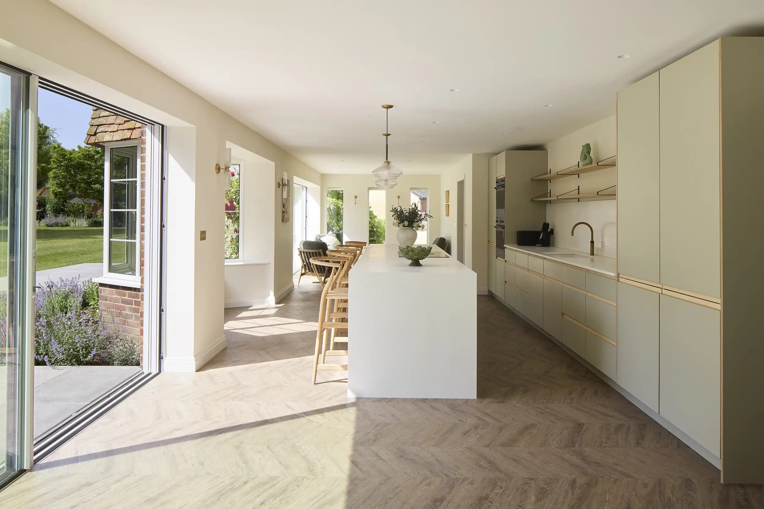 Kitchen view at Kimbridge House - a farmhouse refurbishment and interior design by Adam Knibb Architects