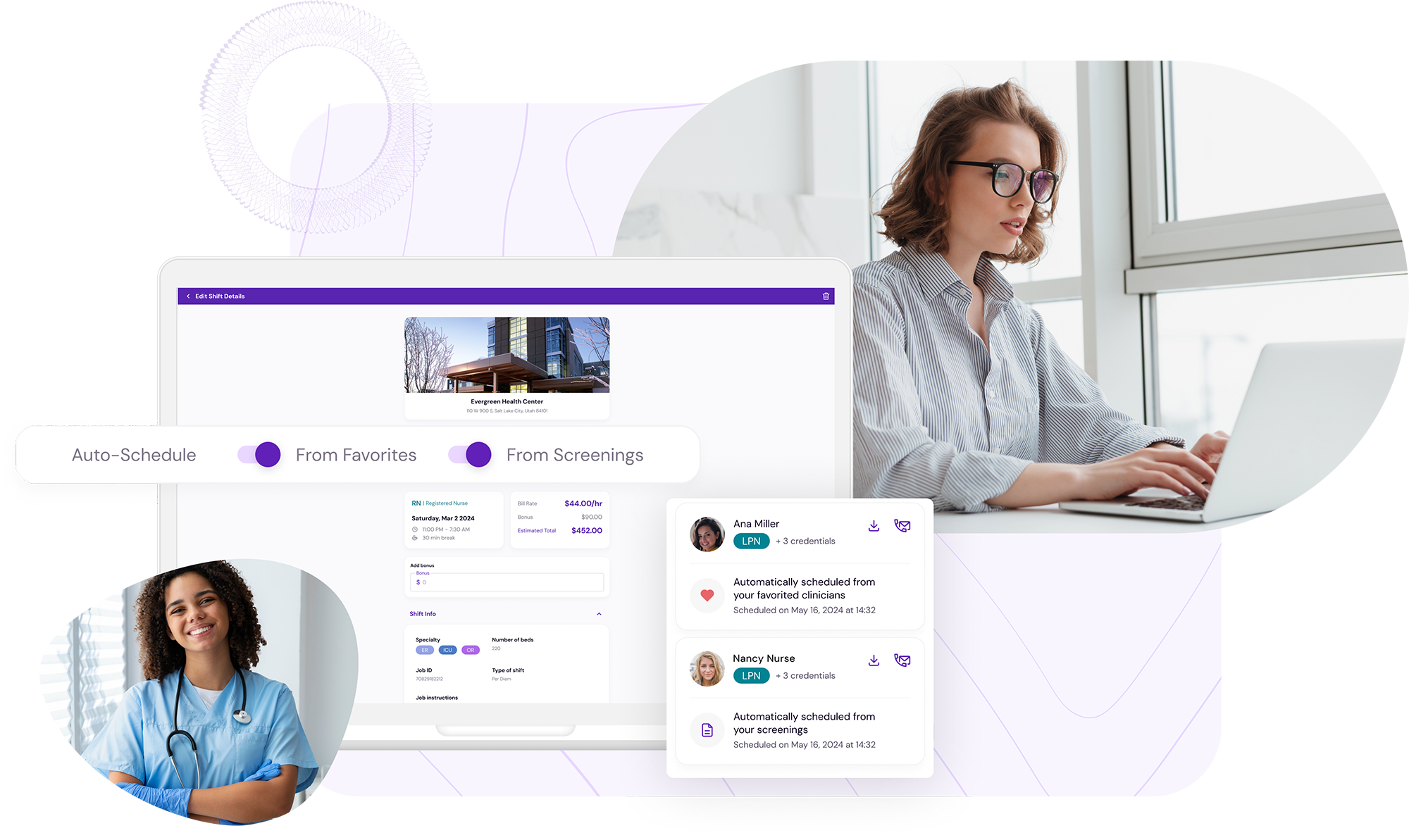 A healthcare facility scheduler accessing Nursa's Auto-Schedule feature.