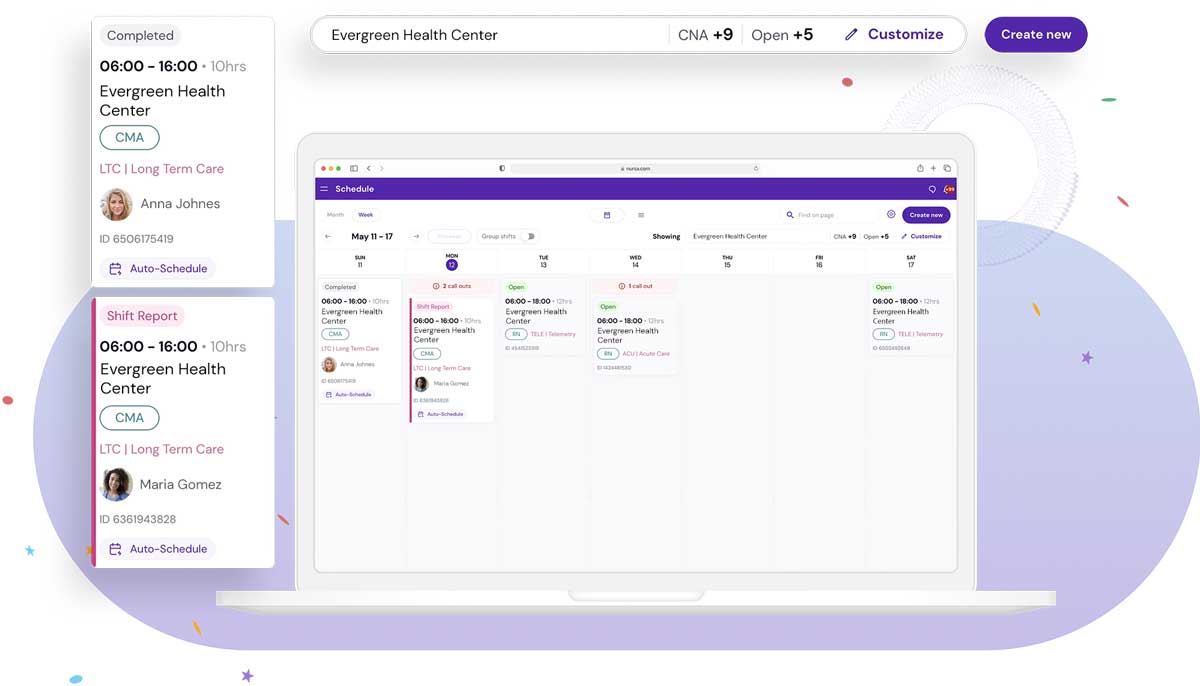 The facility user Weekly Schedule view in the Nursa platform