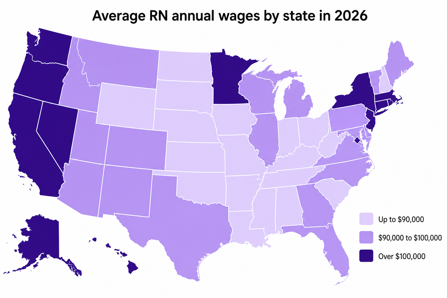 RN annual salary by state breakdown map