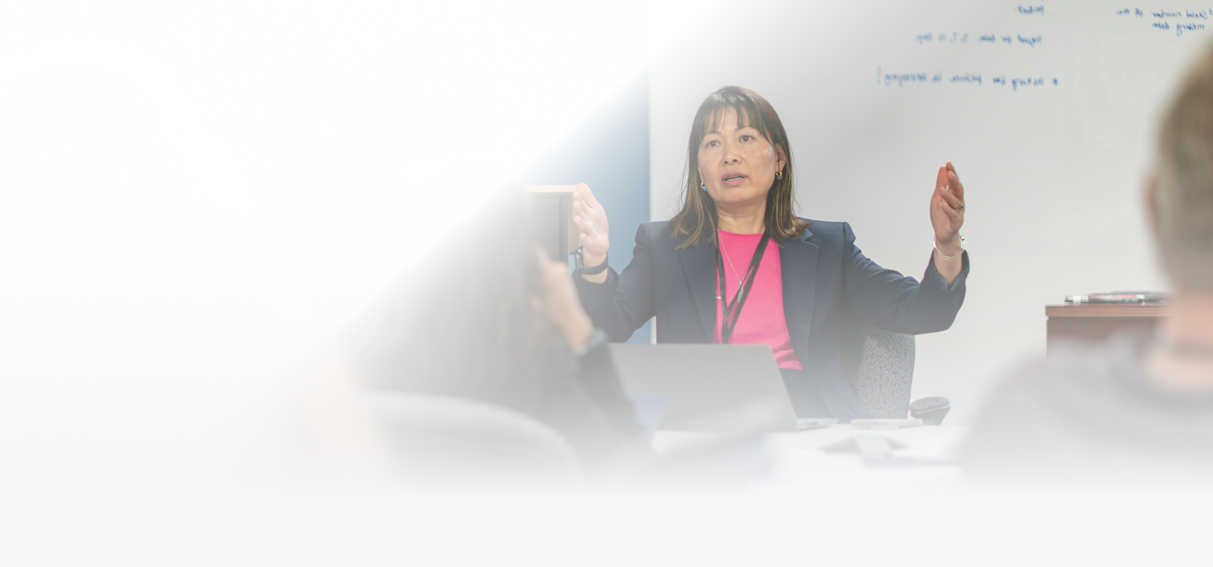 LSP Tradeshow QR landing page background with blue gradient and abstract design elements