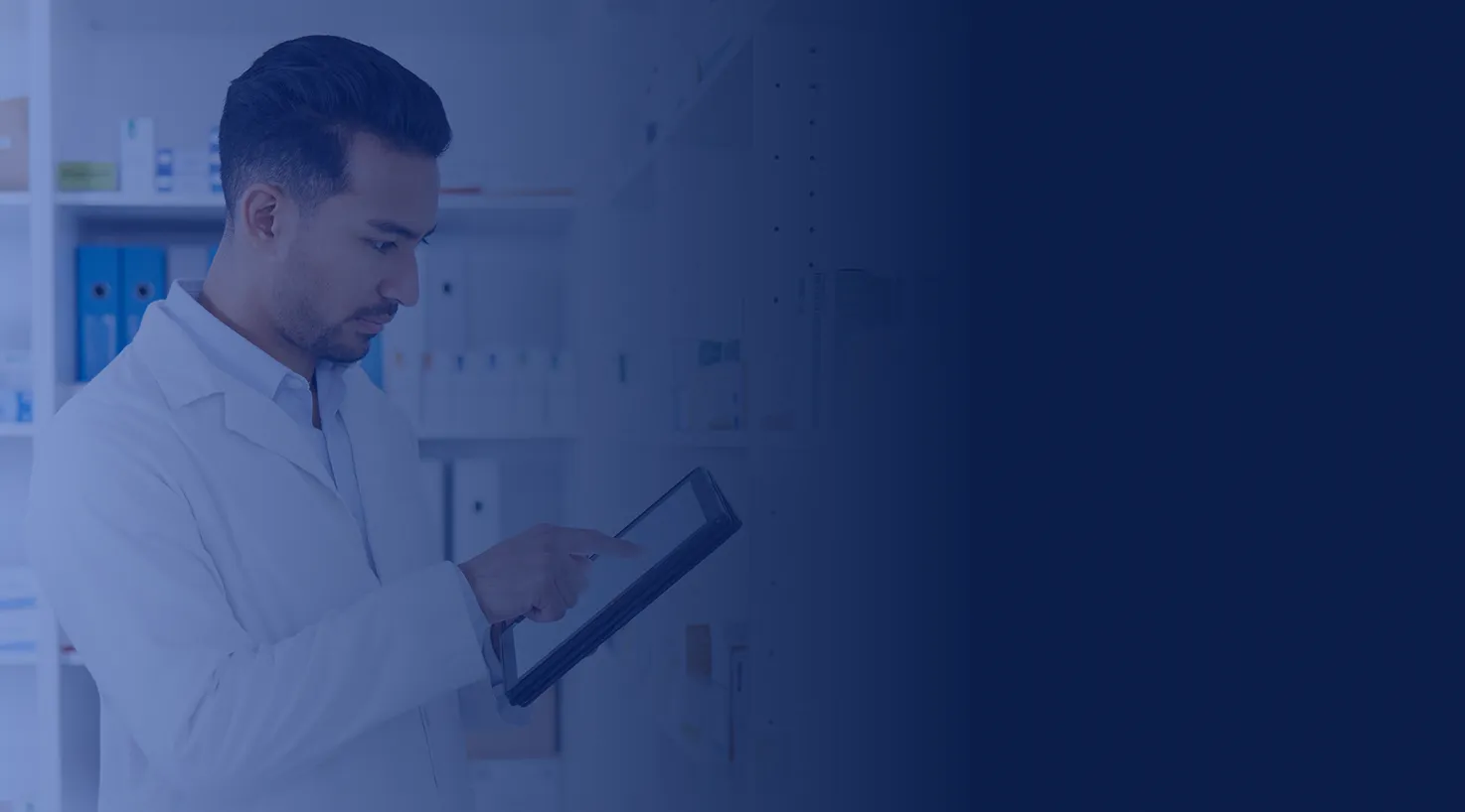 Pharmacist using tab to add data