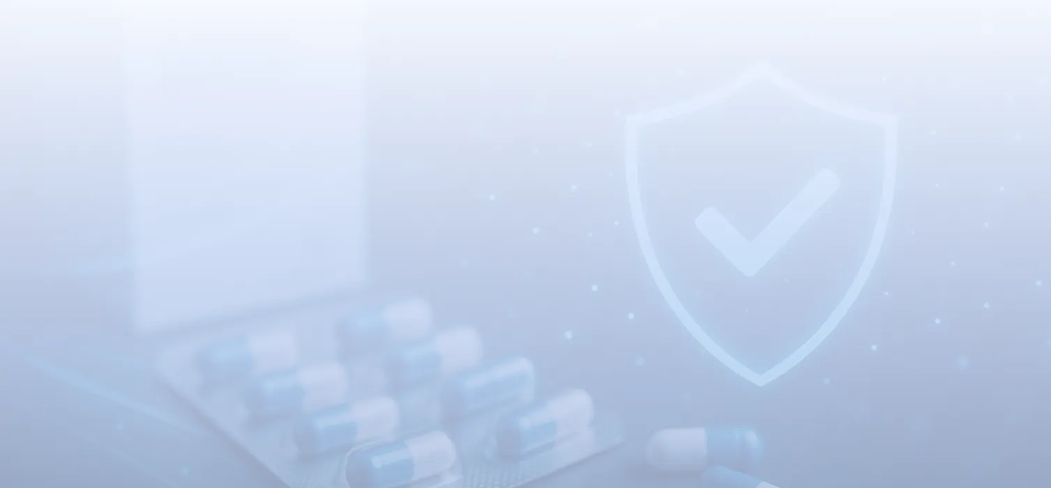 Hero image with protective shield icon representing DSCSA security and compliance