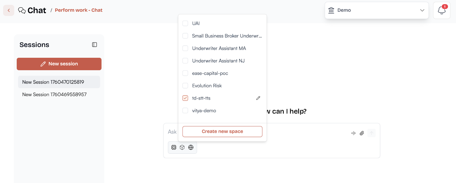 Creating a new space in AgentFlow