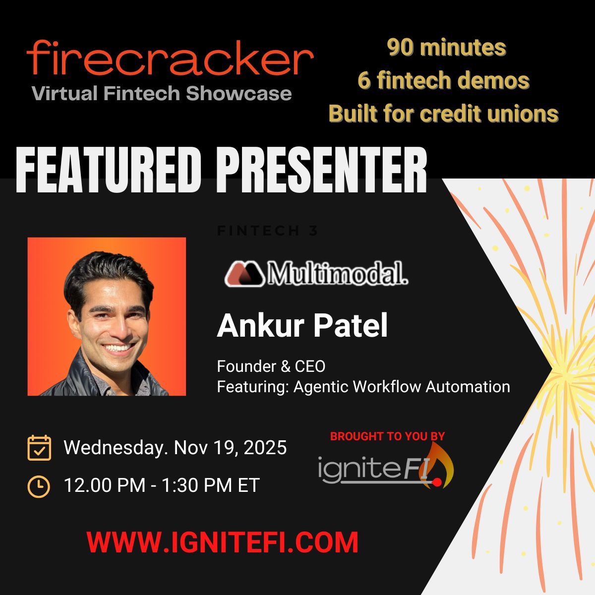 Firecracker banner announcing Ankur Patel