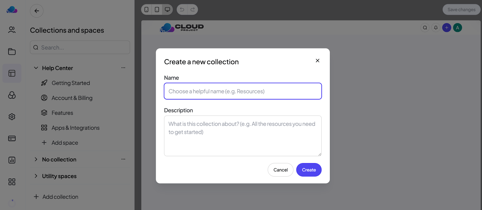 collections and spaces interface