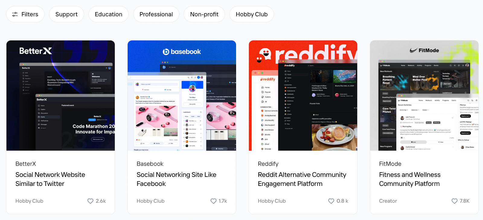 No-code templates for creating online communities